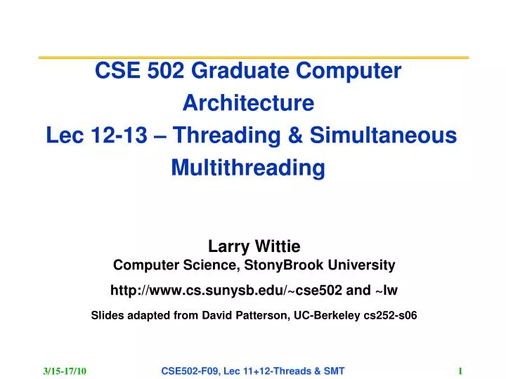 cse 502 graduate computer architecture lec 12 13 threading simultaneous multithreading