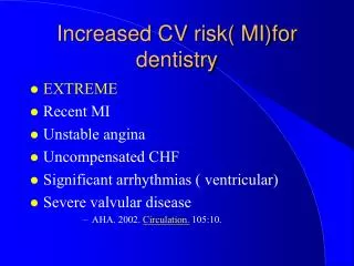 Increased CV risk( MI)for dentistry