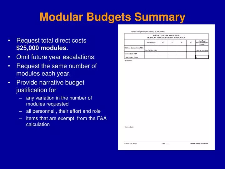 modular budgets summary