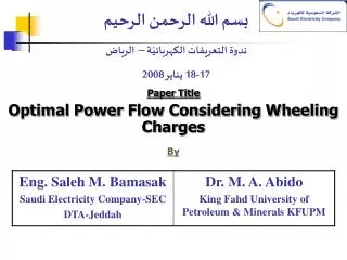 Paper Title Optimal Power Flow Considering Wheeling Charges By