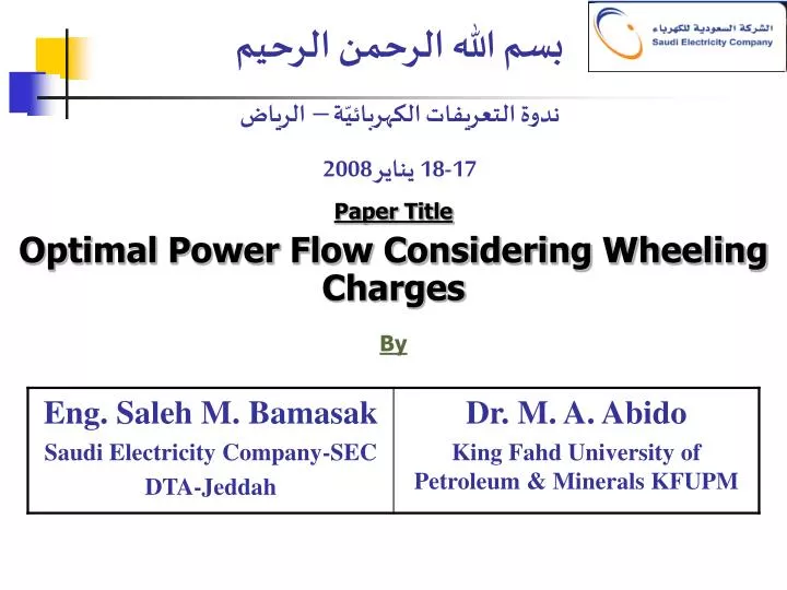 paper title optimal power flow considering wheeling charges by