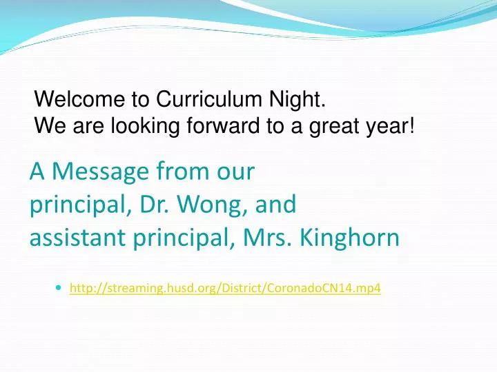 a message from our principal dr wong and assistant principal mrs kinghorn