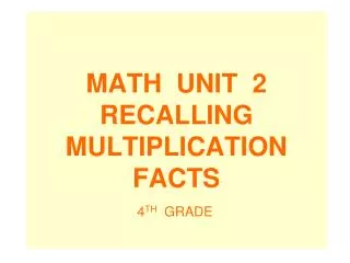 MATH UNIT 2 RECALLING MULTIPLICATION FACTS