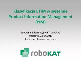 Klasyfikacja ETIM w systemie Product Information Management (PIM)