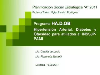 Programa HA.D.OB H ipertensión A rterial, D iabetes y Ob esidad para afiliados al INSSJP- PAMI