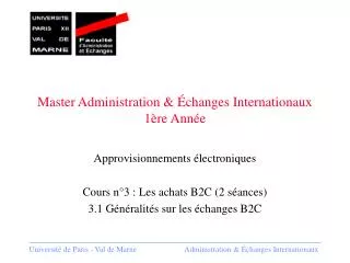 Master Administration &amp; Échanges Internationaux 1ère Année