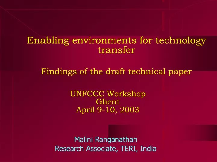 enabling environments for technology transfer findings of the draft technical paper