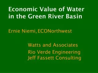 Economic Value of Water in the Green River Basin