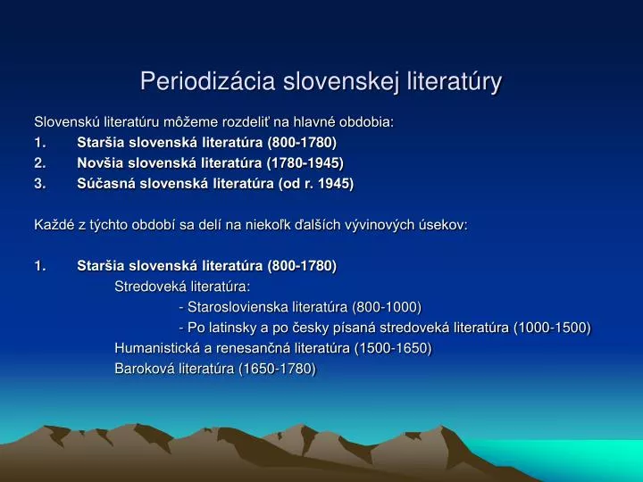 periodiz cia slovenskej literat ry