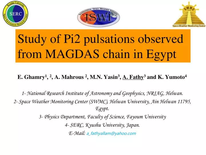 study of pi2 pulsations observed from magdas chain in egypt