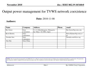 Output power management for TVWS network coexistence