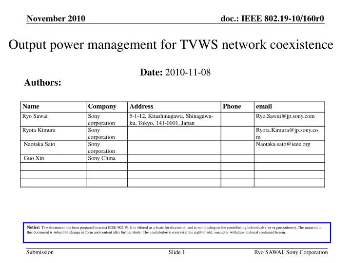output power management for tvws network coexistence