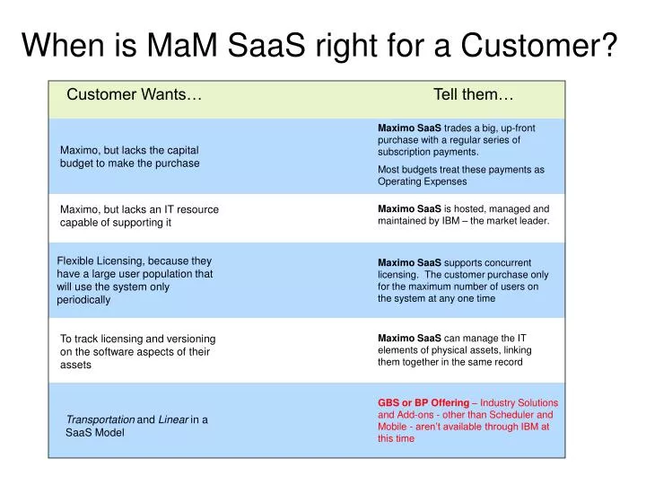 when is mam saas right for a customer