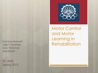 Motor Control and Motor Learning in Rehabilitation