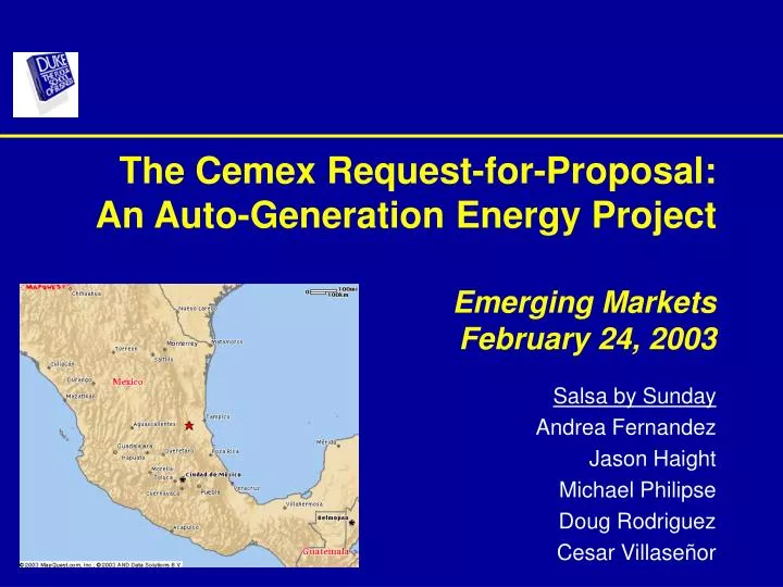 the cemex request for proposal an auto generation energy project emerging markets february 24 2003