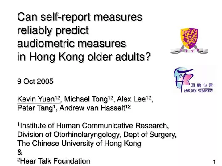 can self report measures reliably predict audiometric measures in hong kong older adults
