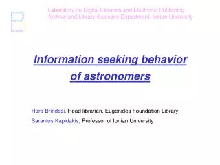 Information seeking behavior of astronomers