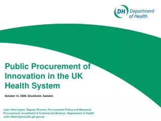 Public Procurement of Innovation in the UK Health System
