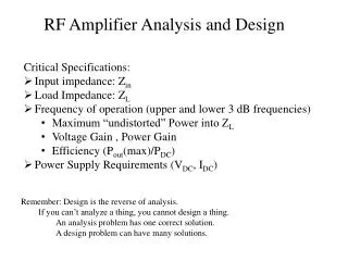 RF Amplifier Analysis and Design