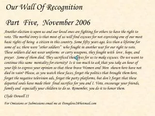 Our Wall Of Recognition Part Five, November 2006