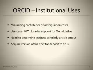 ORCID – Institutional Uses