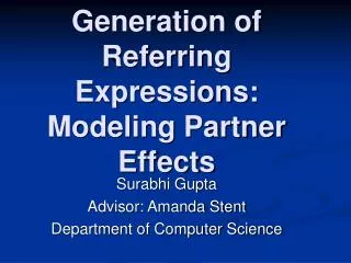 Generation of Referring Expressions: Modeling Partner Effects
