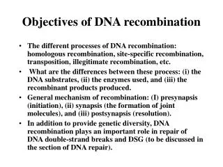 Objectives of DNA recombination