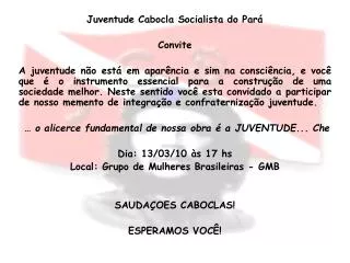 Juventude Cabocla Socialista do Pará Convite