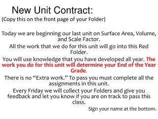 New Unit Contract: