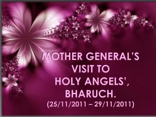 MOTHER GENERAL’S VISIT TO HOLY ANGELS’, BHARUCH. (25/11/2011 – 29/11/2011)