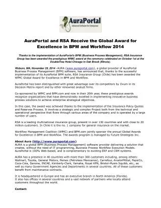 AuraPortal and RSA Receive the Global Award for Excellence
