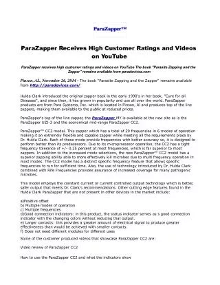 ParaZapper Receives High Customer Ratings and Videos on YouT