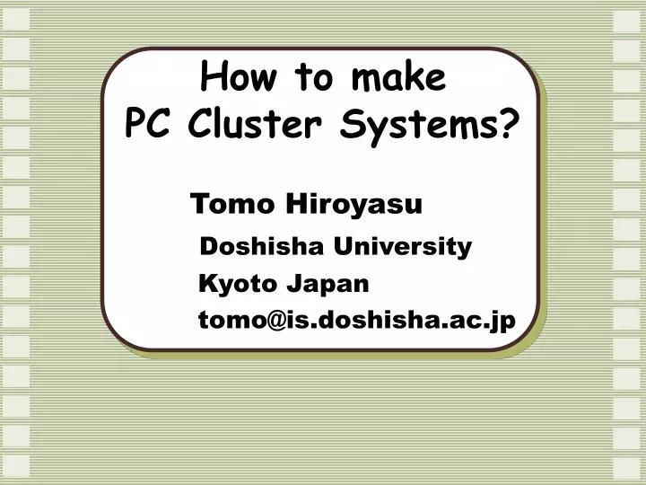 how to make pc cluster systems