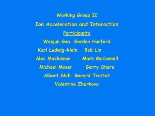Working Group II Ion Acceleration and Interaction Participants Weiqun Gan	Gordon Hurford