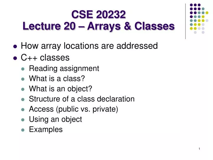 cse 20232 lecture 20 arrays classes