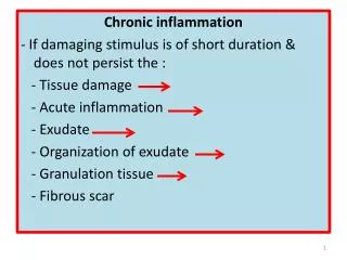Chronic inflammation - If damaging stimulus is of short duration &amp; does not persist the :