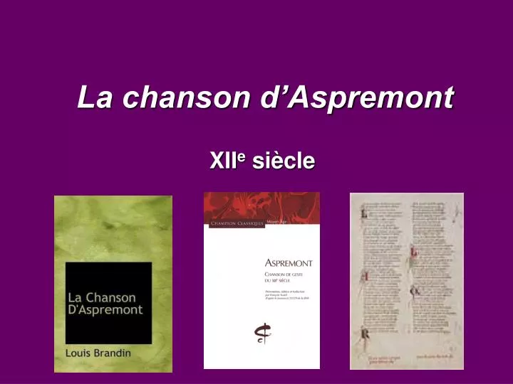 la chanson d aspremont