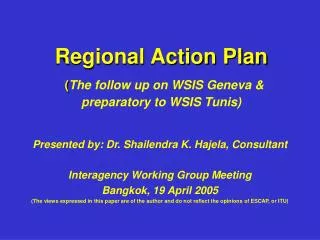 Regional Action Plan ( The follow up on WSIS Geneva &amp; preparatory to WSIS Tunis)
