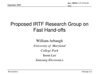 Proposed IRTF Research Group on Fast Hand-offs