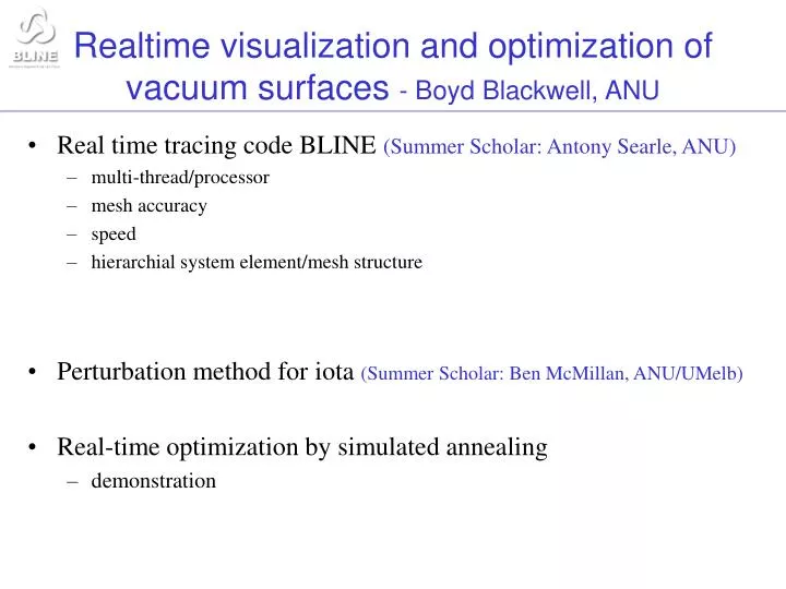 realtime visualization and optimization of vacuum surfaces boyd blackwell anu