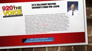 LET’S TALK ABOUT BULLYING SATURDAY’S FROM 1PM-1:30PM
