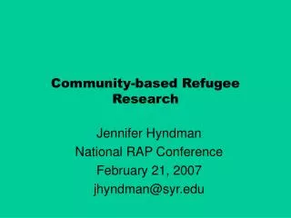 Community-based Refugee Research