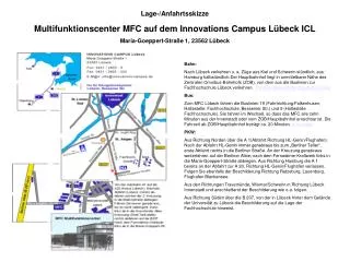 Lage-/Anfahrtsskizze Multifunktionscenter MFC auf dem Innovations Campus Lübeck ICL