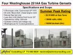 Westinghouse 251AA Gas Turbine Gensets: Specifications and Summer Peak Ratings - slide 1