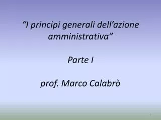 “I principi generali dell’azione amministrativa” Parte I prof. Marco Calabrò