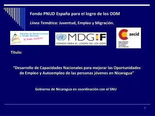 Fondo PNUD España para el logro de los ODM Línea Temática: Juventud, Empleo y Migración.