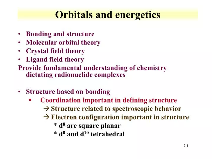 orbitals and energetics