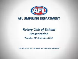 Rotary Club of Eltham Presentation