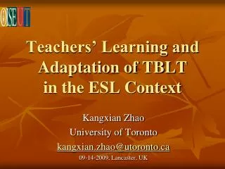 Teachers’ Learning and Adaptation of TBLT in the ESL Context