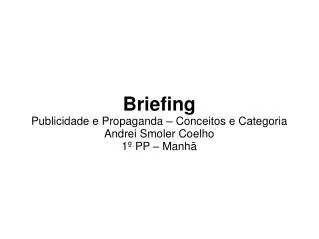 Briefing Publicidade e Propaganda – Conceitos e Categoria Andrei Smoler Coelho 1º PP – Manhã